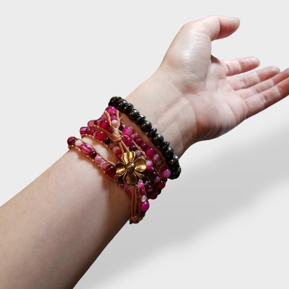 Pink Stripe Agate Wavy 5 Wrap Bracelet,  OS - Picture 4 of 5